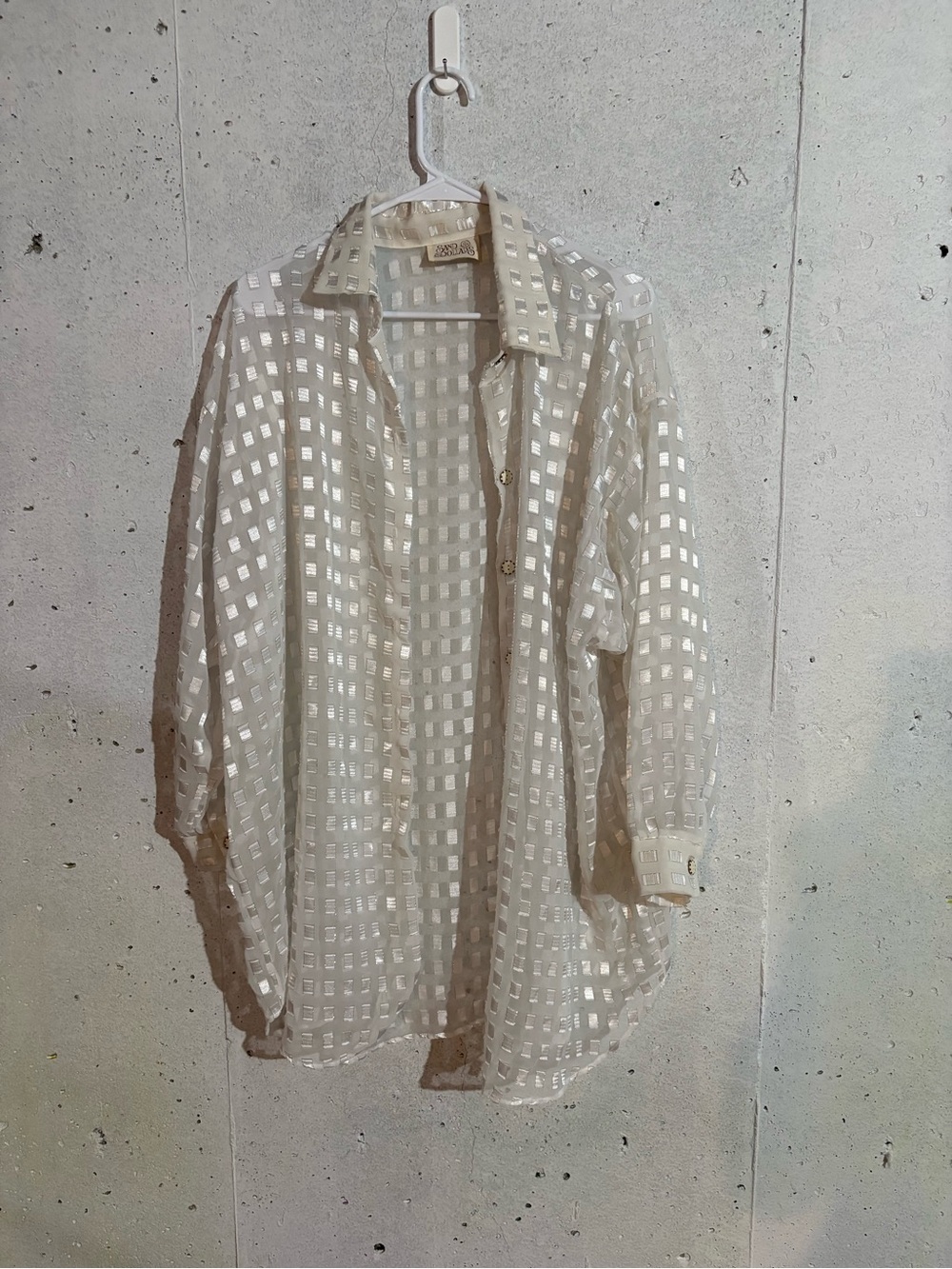 Vintage 90s Sand Dollars Cream Sheer Geometric Grid Swim Coverup | One Size
